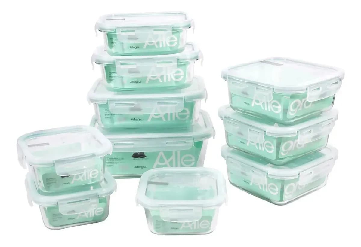 Set 10 Contenedores Tapers Tuppers Herméticos Vidrio Allegra