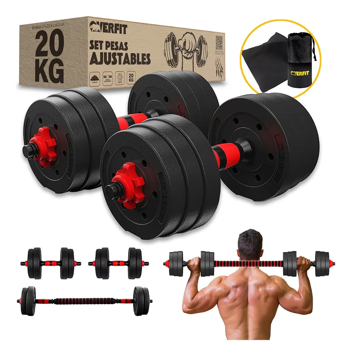 Set Mancuernas y Barra 20kg Ajustables