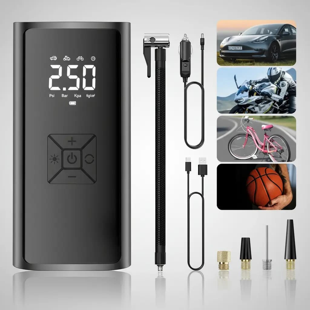 Compresor Portátil 12V Neumáticos PowerBank Linterna