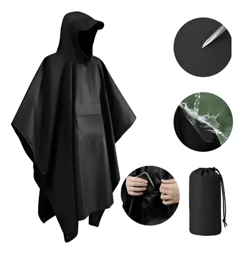 3 En 1 Poncho Suave Con Capucha Capa Impermeable 210*140cm