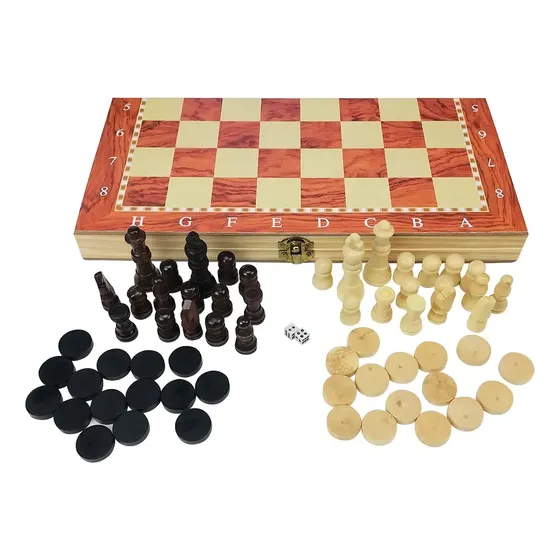 Juego de Estrategia 3 en 1 Ajedrez Damas Backgammon Madera Plegable…